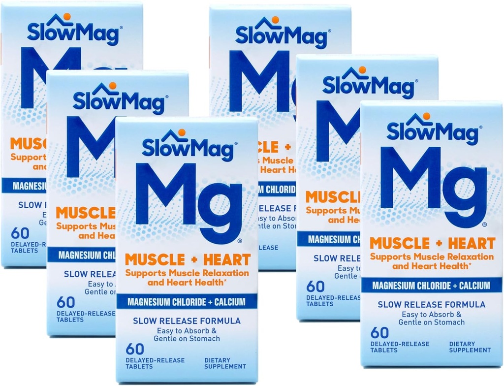 Slow Mag Chlorid horečnatý a vápnik, 60 tabliet každý (hodnota balenia 6)