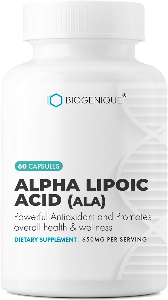 Alpha Lipoic Acid 650mg, podporuje antioxidant zdravie a celkové zdravie, podporuje celkové zdravie a wellness, ALA 60 Kapsule - Made in USA - Vegan, Non-GMO, Gluten Free