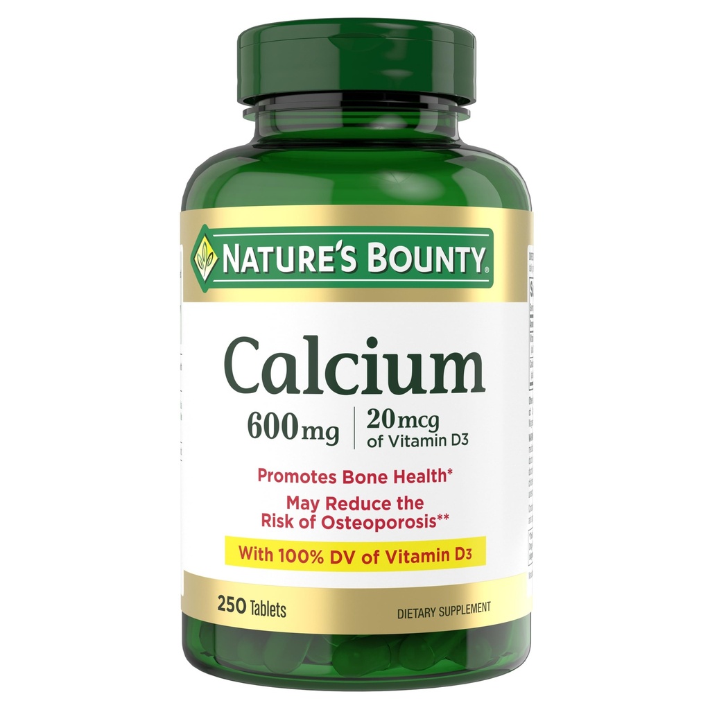Prírodná bounty uhličitan vápenatý a vitamín D, podporuje imunitný zdravie a zdravie kostí, 600 mg vápnika a 800 IU vitamínu D3, 250 tabliet