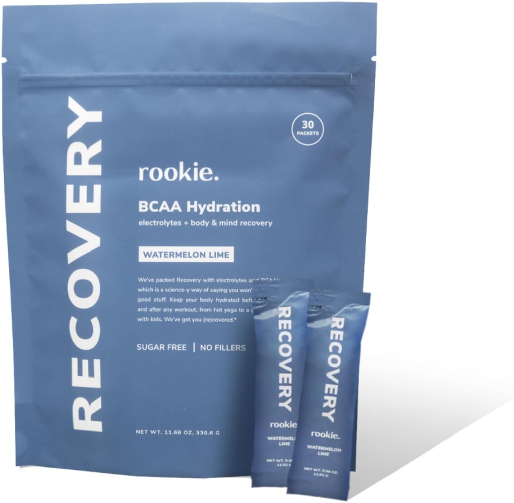 Rookie Wellness Recovery BCAA - Electrolyte a BCAA Powder s 5 g Aminokyselín rozvetveného reťazca pre svalovú regeneráciu, Elektrolyty pre hydratáciu, & Iba 10 kalórií (30 Servings, Watermelon Lime)