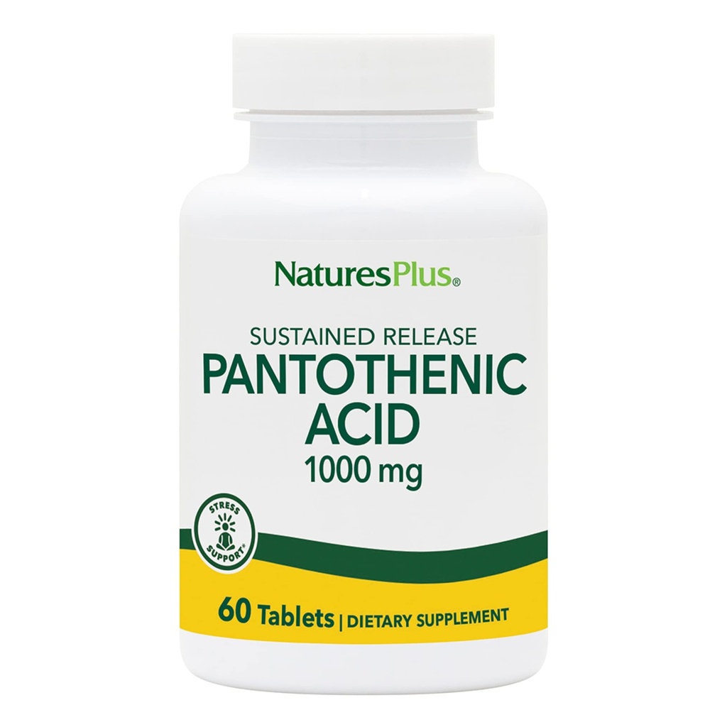 PrírodaPlus Kyselina pantoténová, trvalé uvoľňovanie - 1000 mg, 60 tabliet - Vysokopotenciálny vitamín B5 doplnok - vegetarián, bez lepku - 60 porcií