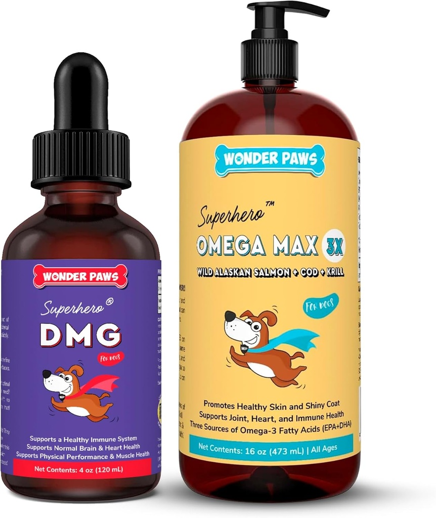WONDER PAWS Premium DMG Liquid Plus Omega Max Fish Oil - pre psa imunitná podpora, koža, alergie, spoločná starostlivosť a celkový zdravotný stav
