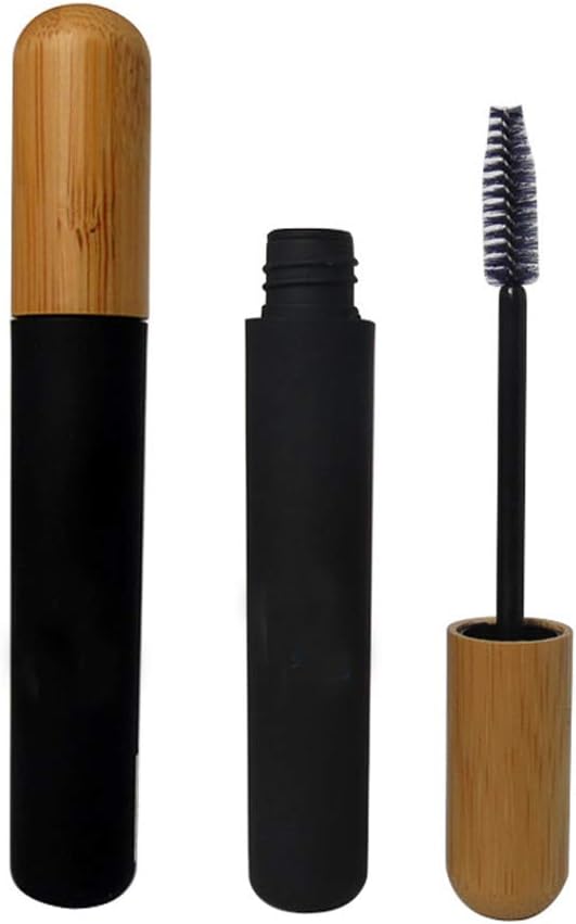 Mollensiuer 2Pcs 6ml Znovu naplniteľné prázdne Mascara Tube fľaše liekovky Black Reusable Eyelash Cream Kontajnerová fľaša s viečkom Wand a bambusové viečko pre DIY Maskara, Travel