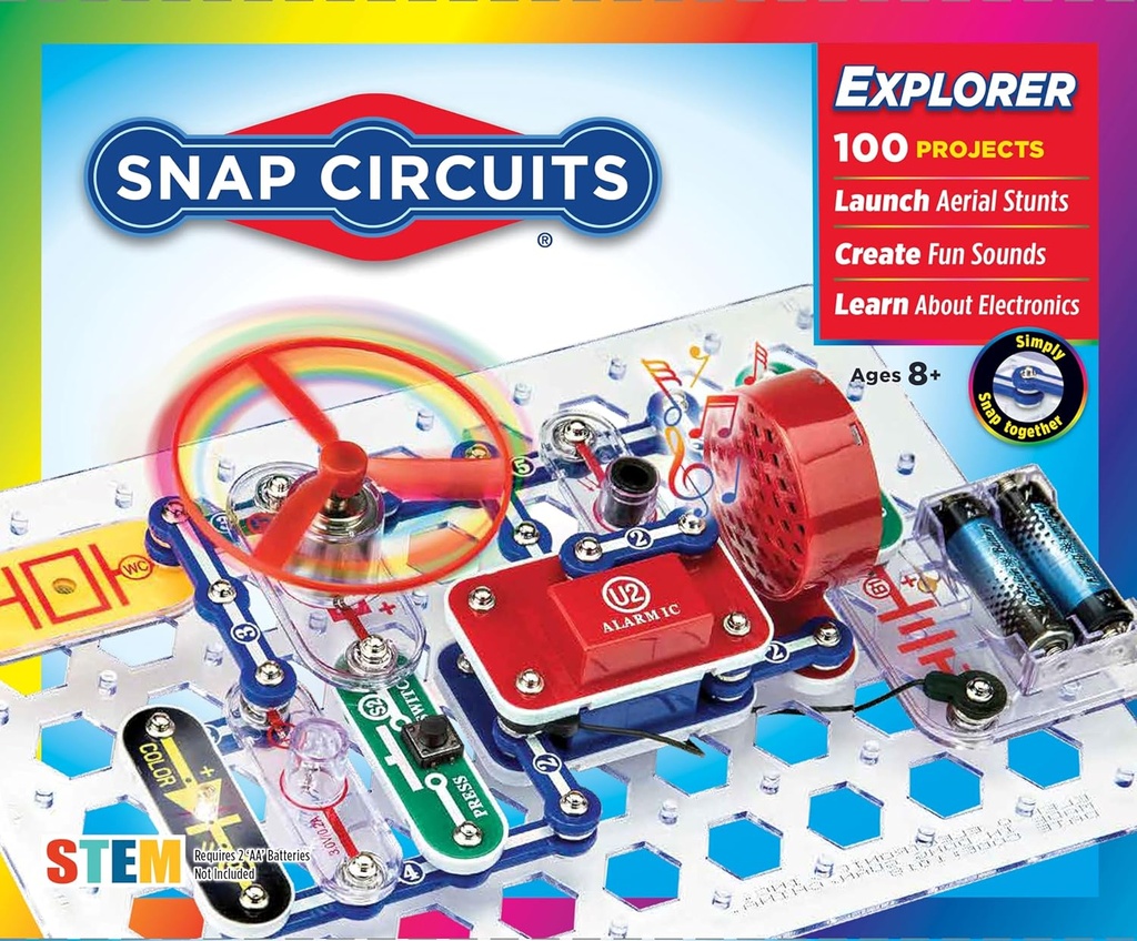 Snap Circuits Jr. SC-100 Electronics Exploration Kit, Viac ako 100 projektov, Plná farebná projektová príručka, 28 dielov, STEM vzdelávacia hračka pre deti 8 +