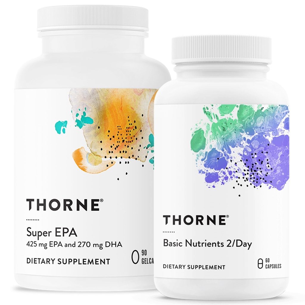 THORNE - Wellness Essentials Bundle - Omega-3 & Multivitamín Combo - Super EPA & Basic Nutrients 2/Day - 30 Servings