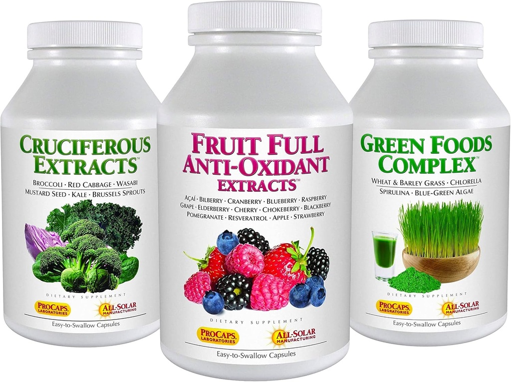 ANDREW LESSMAN 3 Product Healthy Foods Bundle - 60 Gróf Každý z kruciditných extraktov, Ovocie plné anti-oxidant extrakty a zelené potraviny komplex. Poskytuje nutričné výhody 20+ Najzdravšie potraviny.