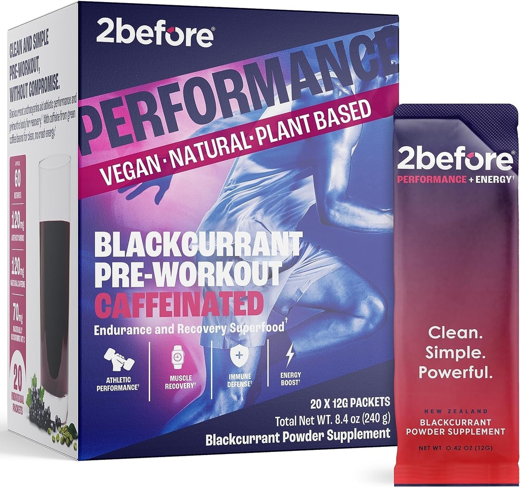 2fore All Natural Vegan Pre Cvičenie, s 120 mg kofeínu I Čistá energia, vytrvalosť, zotavenie Aj Pre Cvičenie Ženy a muži I 20 x Jednotlivé pakety som Informoval Sports Certified I Blackcurrant