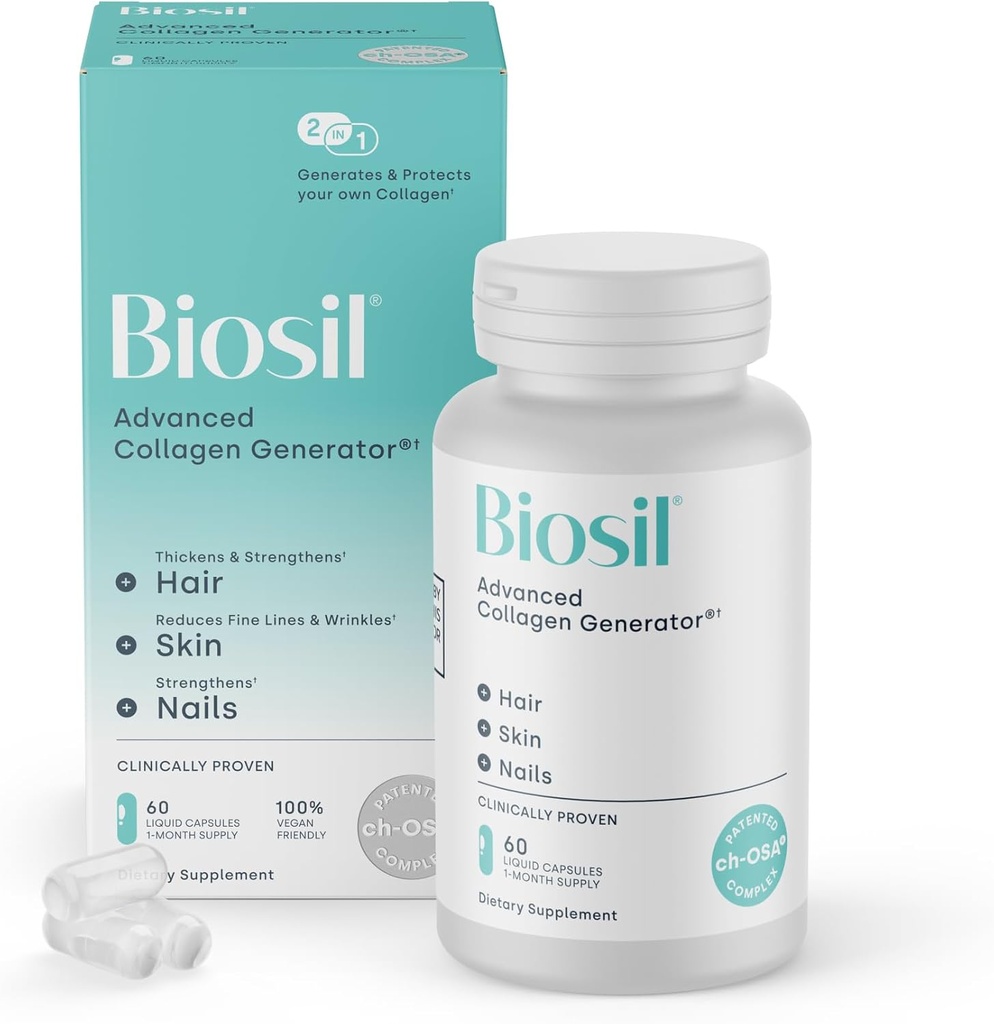 Biosil Collagen Booster doplnok - 60 Vegan Kapsule - Patentovaný ch-OSA Aktivátor pre pokožku, vlasy, nechty a kĺby - podporuje prírodnú výrobu - 30-Deň dodávky