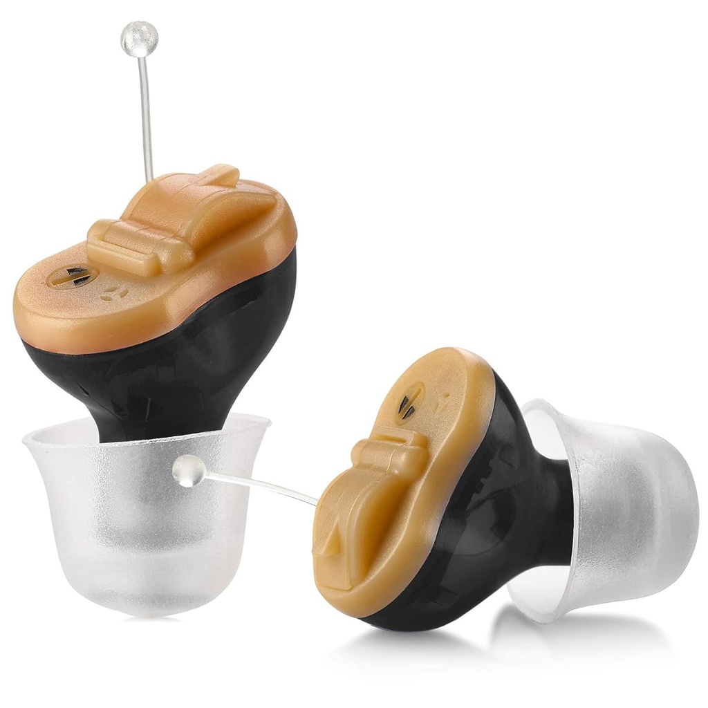 Prémiová digitálna sluchová pomôcka zosilňovač - neviditeľná v Canal (CIC) in-Ear Mini Sound Enhancer Set, takmer neviditeľný, hluk zrušenie, osobný zvuk sluch zosilňovač - čierna, pár vpravo a ľavé ucho