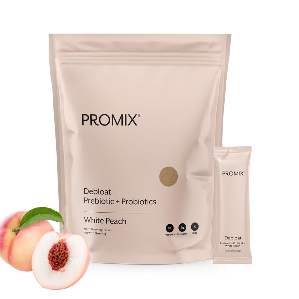 ProMix Nutrition Debloat Prebiotiká a probiotiká, Bloating Relief for Women, Gut Cleanse Detox for Men and Immune Support - White Peach - 30 Servings (Pack of 30)