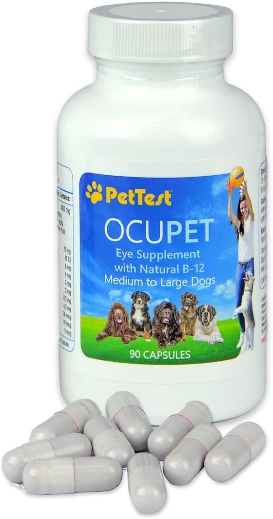 Ocupet Advanced Vision and Eye Health Supplement for Medium to Large Psy Balené s prírodným B12, Hroznové semená extrakt a lutein na podporu domácich zvierat s cukrovkou alebo očné súvisiace podmienky- 90 Kapsule