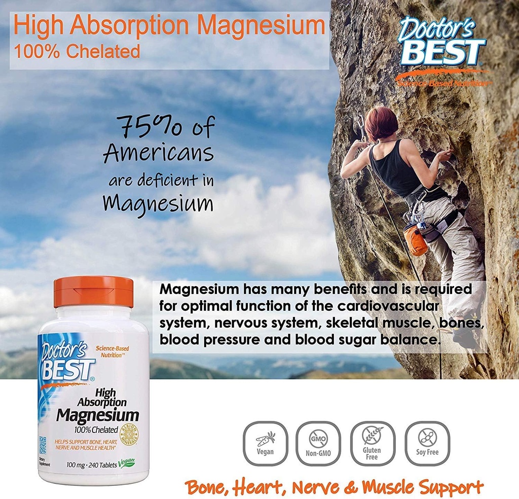 High Absorption Magnesium Glycinate Lysinate FamilyValue 2Pack (240 Tablets) XOX#Doctor's