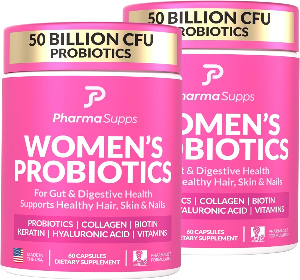 ADVANCED Ženské probiotiká pre zdravie Gut - Podpora vlasov, pokožky a nechtov Vitamíny - 50 miliárd CFU w/ kolagén, biotín a keratín - Probiotické doplnky pre tráviace zdravie a úľavu od ožarovania, USA- Made