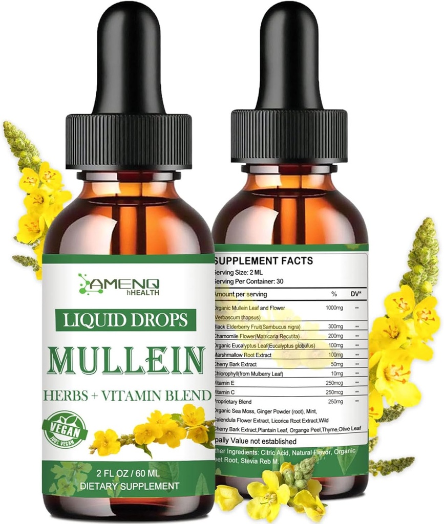 Mullein kvapky pre Pľúca, Výkonný Pľúca Čistiť Detox pre fajčiara, Organické Mullein a Chlorofyl kvapky pre Pľúca, Mullein Leaf Extract pre Pľúca a Bronchia, Respiračné zdravie, Immune Boost 2 FL/OZ