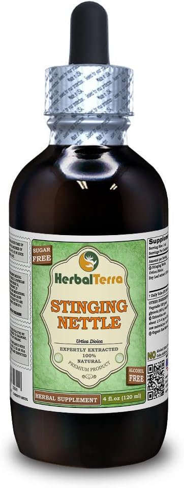 Stinging Nettle (Urtica Dioica) Glycerit, Organicky sušený Listy bez obsahu alkoholu Tekutý extrakt (názov brada: bylinnýTerra, hrdo vyrobený v USA) 4 fl.oz (120 ml)
