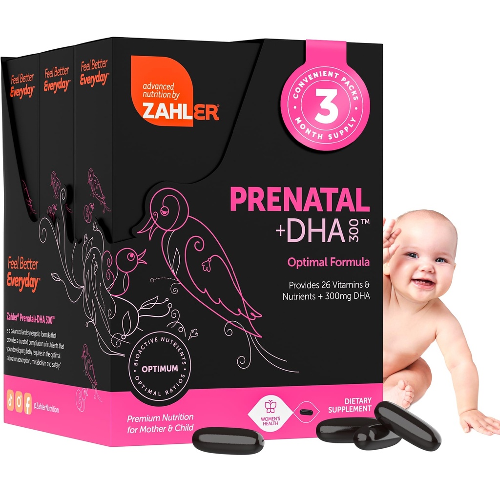 Zahler Prenatal Vitamin with DHA & Folát - DHA Supplements & Prenatal Multivitamín pre matku a dieťa - Kosher Prenatálne DHA vitamíny so železom, Pre Natal Softgels (180 počet (180)