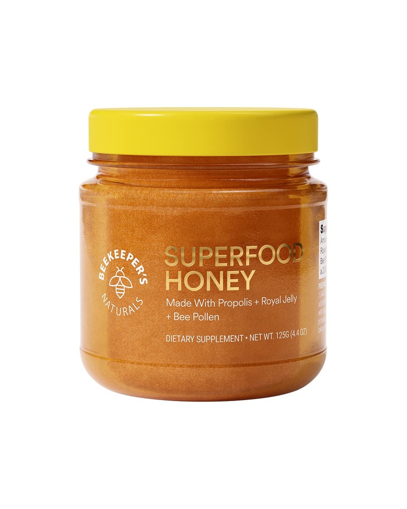 Superfood Honey by Beekeeper's Naturals - Bee Pollen, Royal Jelly, Propolis, Honey - Natural Energy, Immune support, Mental Clarity, Atletic Performance (4.4 oz)