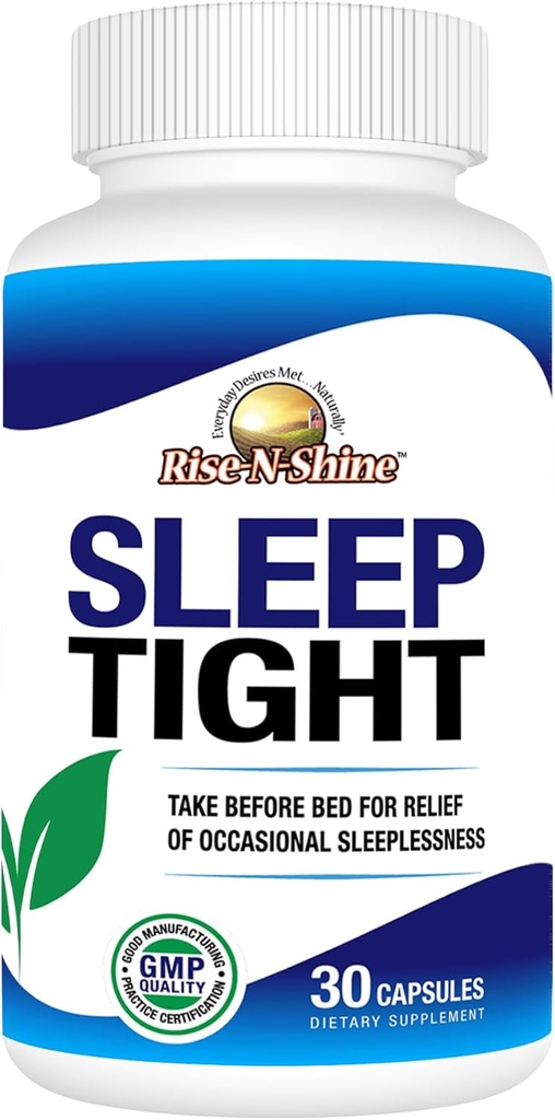Rise-N-Shine Sleep Tight Supplement with 5 HTP, Horčík, GABA a L-Theanine - for Women and Men - 30-Day Supply (30 kapsúl)