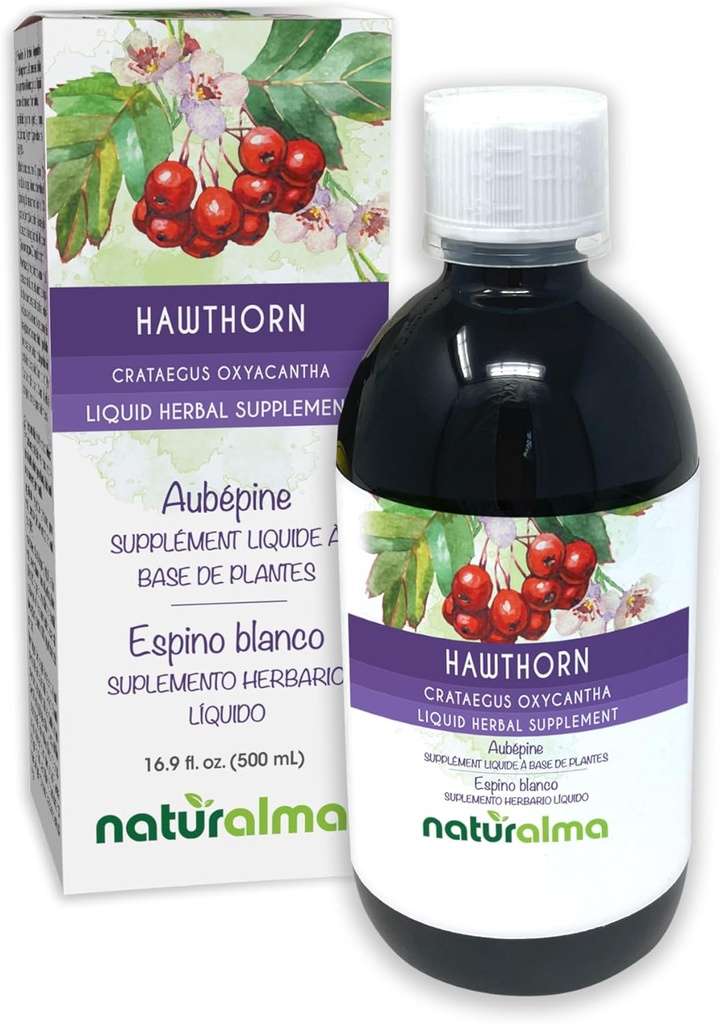 Naturalma Hawthorn (Crataegus oxyacantha) Leaf and Flower Alkohol-Free Tinture - 16.9 fl oz Liquid Extract in Drops - Bylinné doplnky - Vegan