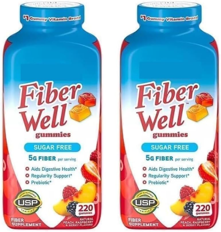 Vita Fiber Well Gummies, bez cukru, Peach, Malinová a BlackBerry chuť, 220 Počet