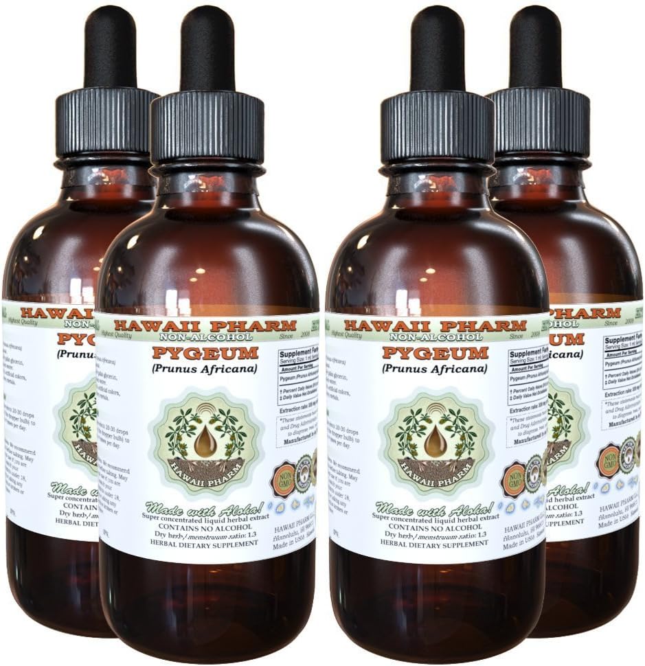 African Cherry Pygeum Liquid Extract bez obsahu alkoholu, African Cherry Pygeum (Prunus Africana) Bark Glycerite Natural Herbal Supplement, Hawaii Pharm, USA 4x4 oz