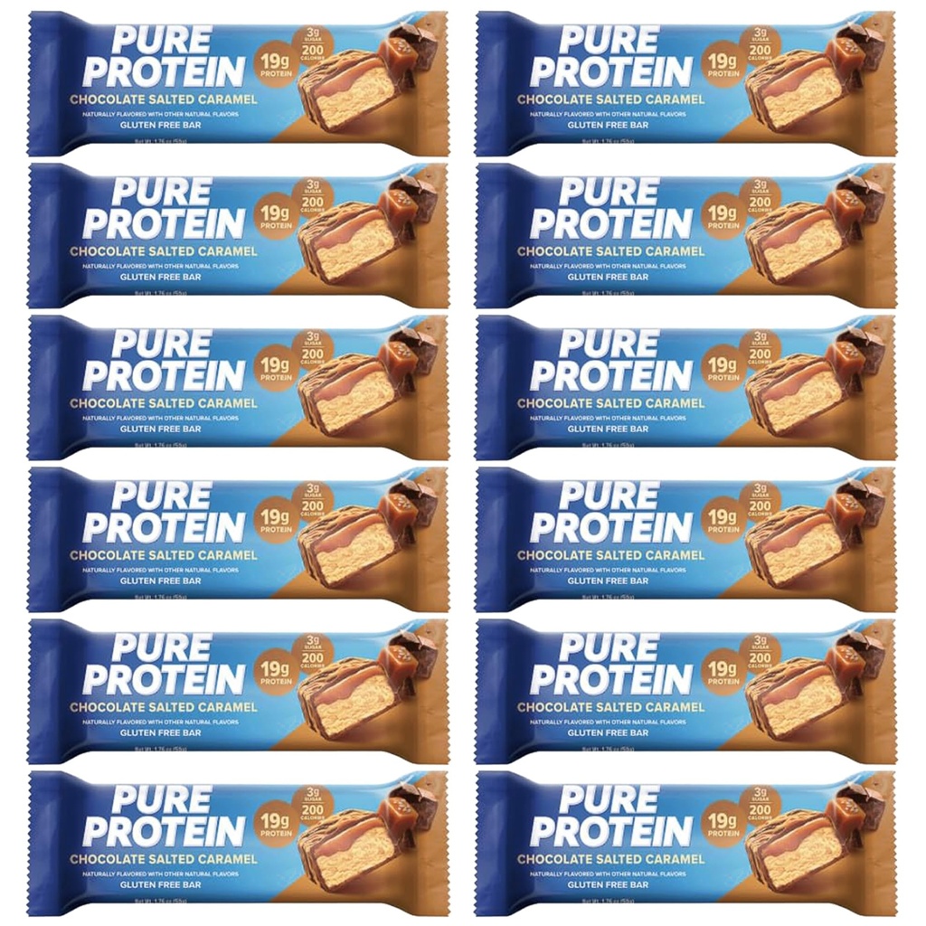 Čisté proteínové tyčinky, vysoký obsah bielkovín, výživné nánosy na podporu energie 1.75 oz Nízky cukor, bez lepku 12 počet slaných čokoládových karamel