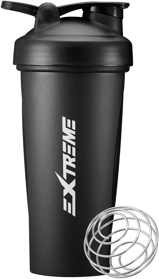 EXTREME Classic Shaker Bottle with Wire Whisk, Perfect for Protein Shakes and Pre Workout, Leak Proof Shaker Cups, BPA Free, Dishwasher SAFE, 24 Ounce, Black