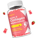 Kolagén Gummy pre ženy Muži, ženy nad 50, Kolagén Peptidy Proteín typ I,II,III,V,X s biotínom Keratín Vitamín C A D E B12 K2 pre kožné nechty Imunita Energia 60 Jahodovo ochutené Gummy