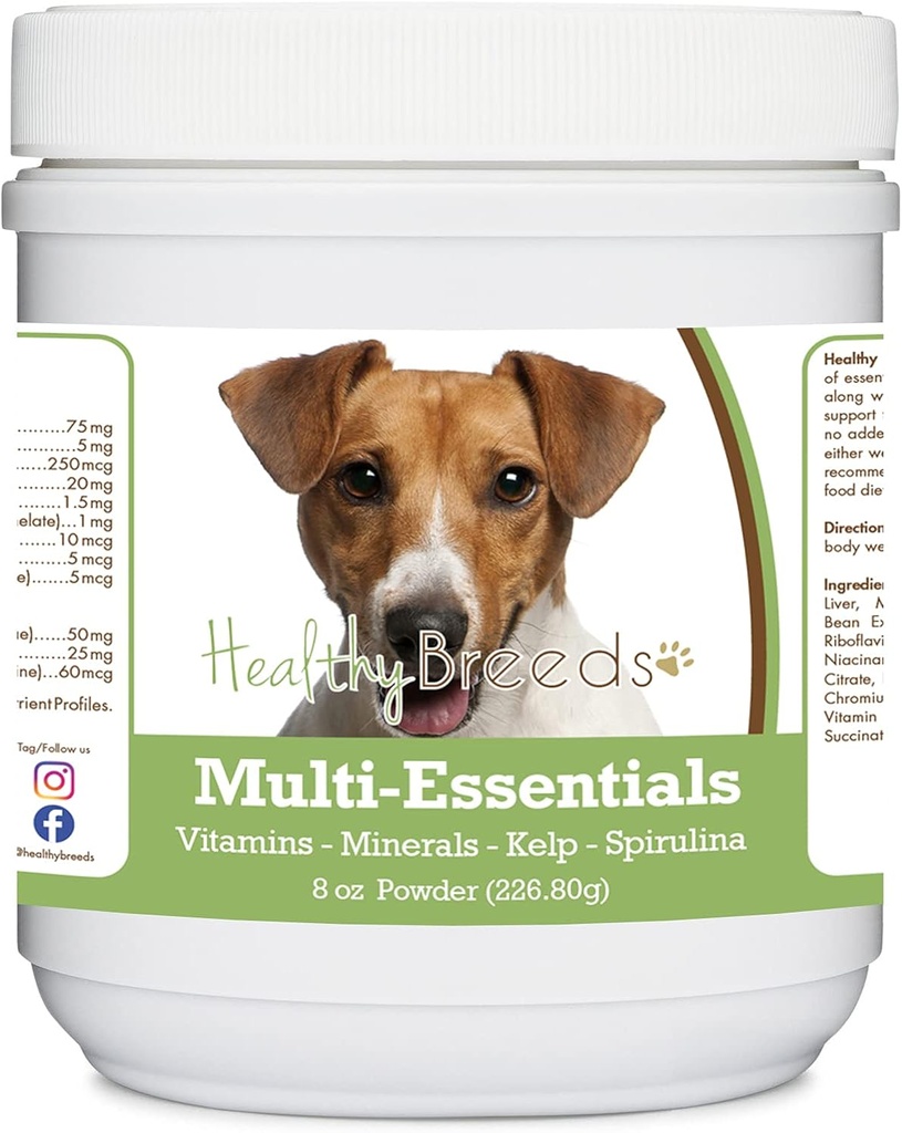Zdravé plemená Jack Russell teriér Multi-Essentials Powder pre psy - Ideálny doplnok vitamínov, minerálov a antioxidantov pre vášho psa - 8 oz