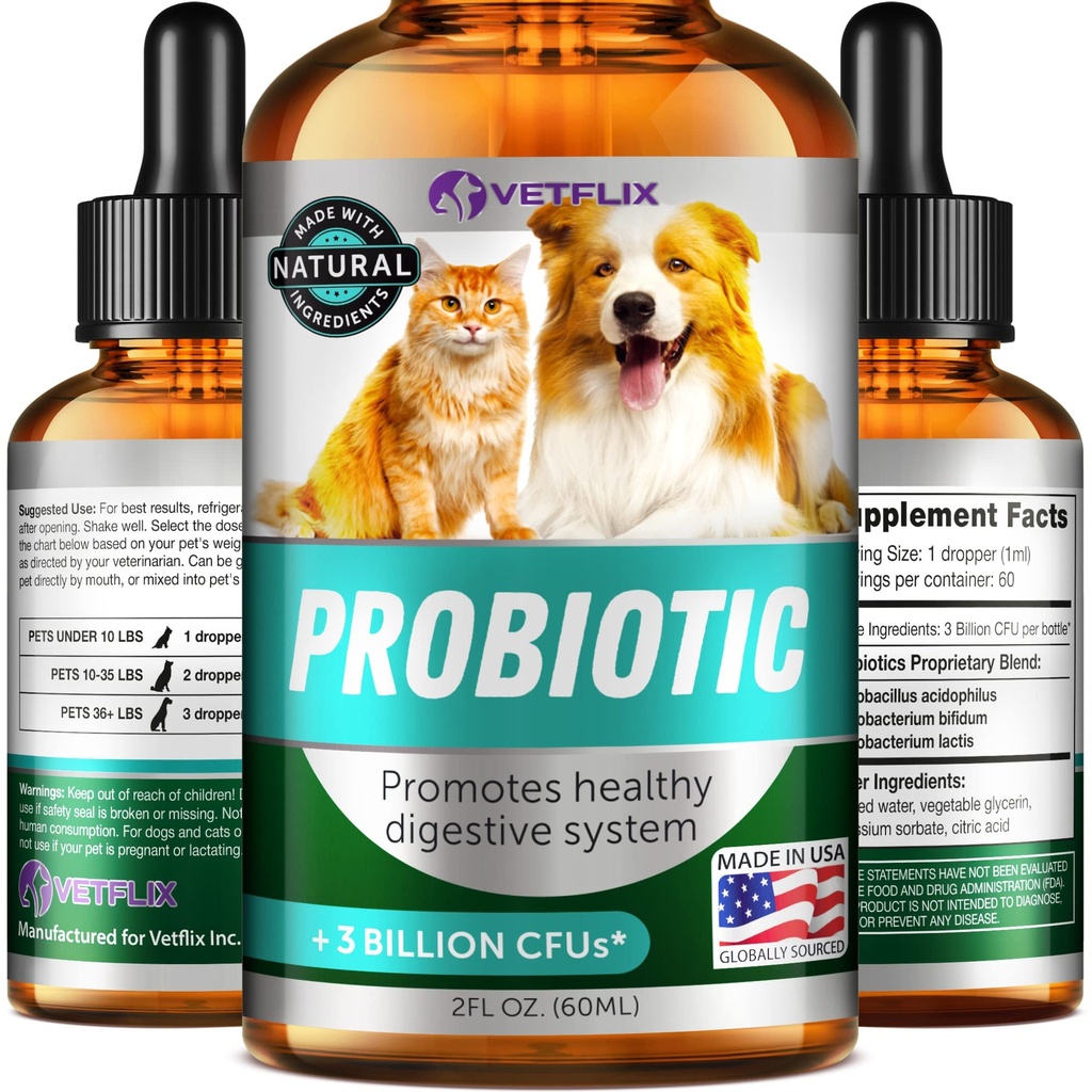 Premium probiotiká pre psy, mačky - Digestívne enzýmy a prebiotiká Doplnok - Pomáha uľaviť hnačka, vracanie, žalúdočné ťažkosti, plyn, zápcha a zlý dych - podporuje tráviaci systém - 2 Fl Oz