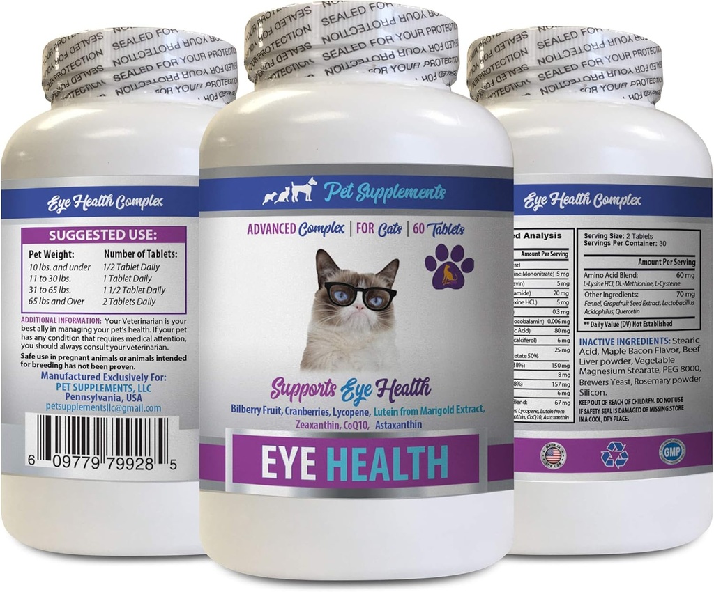 mačka očné vitamíny - Mačky Očný zdravotný komplex - Advanced Formula for Eye Sight - Immune Boost - mačka astaxantín - 1 fľaša (60 tabliet)