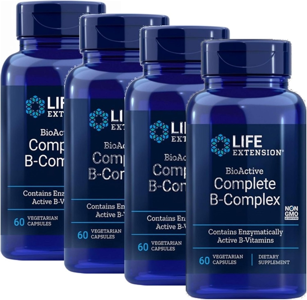 Life Extension BioActive Complete B Complex Najkompletnejšie B Complex Formula 60 Vegetariánske kapsule 4-Pak