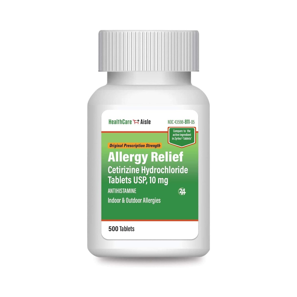 HealthCareAisle Allergy Relief - Cetirizín Hydrochlorid tablety USP, 10 mg - 500 tabliet - Original Prescription Strength Alergy Medication, 24-hour Relief