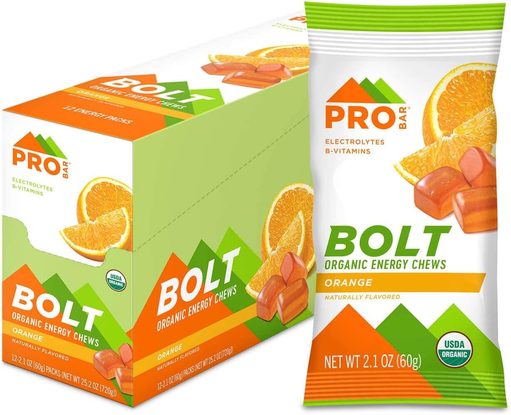 PROBAR - BOLT Organic Energy Chews, Orange, Non-GMO, Gluten-Free, USDA Certified Organic, Healthy, Natural Energy, Fast Fuel Gumies with Vitamíny B & C (12 Počet)