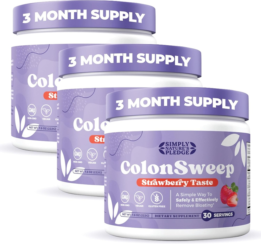 ColonSweep - Jahodové Ochutené probiotické Psyllium Husk Powder Colon Cleanser,7.8 oz. Fiber Supplement Support for Gut Health - Cleanse for Bloating Relief & Detox- 30 Servings (Pack of 3)
