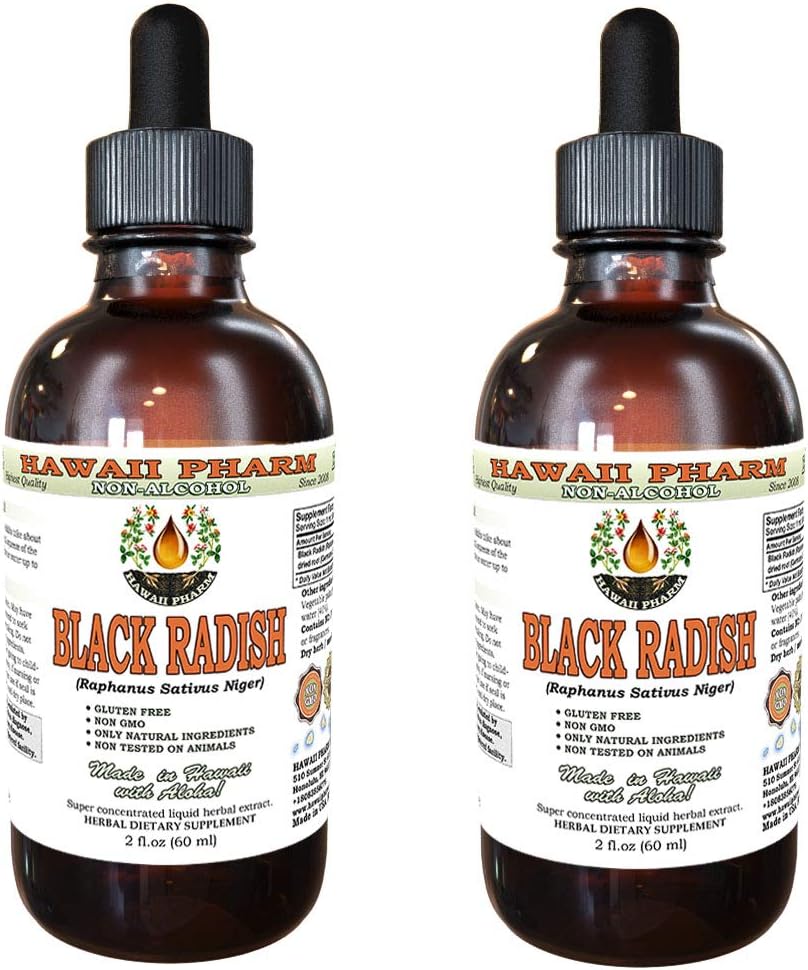Hawaii Pharm Black Radish Liquid Extract bez obsahu alkoholu, Black Radish (Raphanus Sativus Niger) Sušený Root Glycerit Natural Herbal Supplement 2x2 oz
