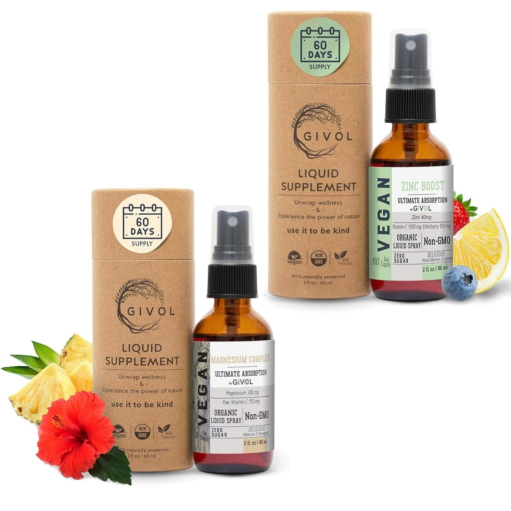 Tri Magnézium Complex - Magnézium-biglycinát, Citrát-taurát Tekutý sprej 300mg w/raw vitamín C a organické ZINC Boost Mist 40mg (extra sila) - bez cukru s VIT C a extraktu z bazy