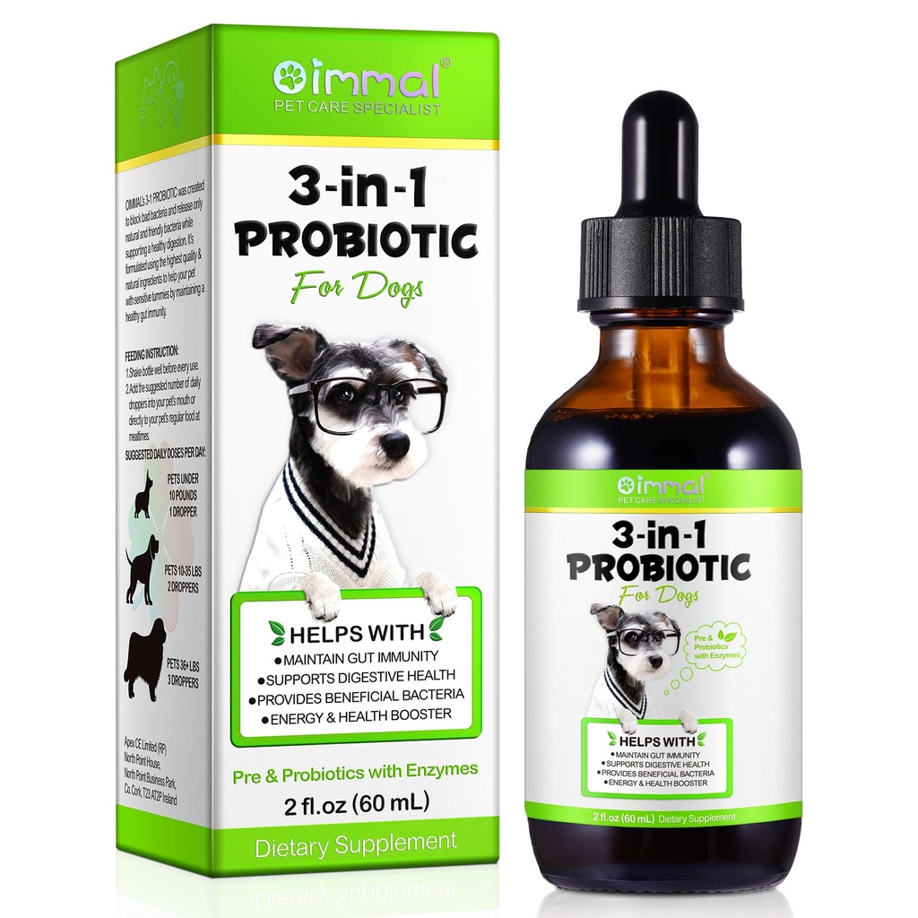 Probiotiká pre psy, prírodné 3 v 1 pes probiotické kvapky pomáha uľaviť hnačka, podporuje Gut zdravie, svrbenie kože, alergie, imunita, tráviaci enzým pre psa doplnok, slanina chuť - 60ml / 2 fl.oz