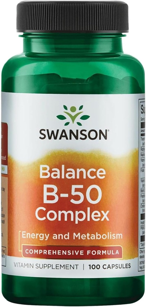 Swanson B-50 Complex - Vitamín Supplement Podpora energie a metabolizmu - Môže podporovať zdravie srdca, pamäte a podpory - (100 kapsúl)