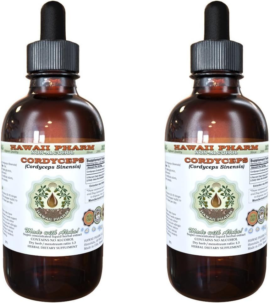 Cordyceps Liquid Extract bez obsahu alkoholu, Cordyceps (Cordyceps Sinensis) Mushrom Glycerite Hawaii Pharm Natural Herbal Supplement 2x2 oz