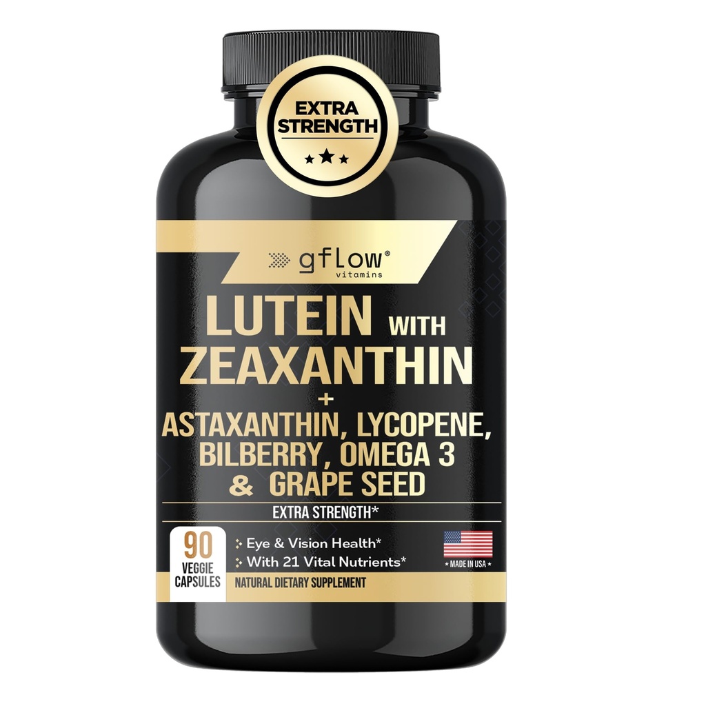 Luteín a Zeaxantin doplnky - Advanced Očné vitamíny s astaxantínom, Omega 3, Resveratrol, čučoriedky, Lycopene, Quercetin, Ginkgo Biloba, Vitamín D