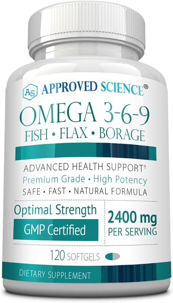 Schválená veda Omega 3-6-9-2400mg Denná zmes rýb, ľanových semien a borage olejov s vitamínom E - Wellness Support - Non-GMO, bez ortuti - 120 Softgels - 2 mesiace dodávky