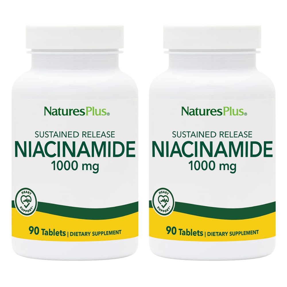 Natures Plus Niacínamid 1000 mg - 90 tabliet s udržateľným uvoľňovaním, balenie po 2 - Podpory Immune & Skin Health, Energy Production & Brain Function - Vegetarián, Gluten Free - 180 Celkové služby