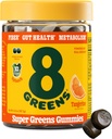8Greens Fiber Super Greens Gummies  Tráviace zdravie, Boost imunitný systém a tráviace zdravie s 8 skutočné zelené - Non-GMO vzorec, Gummy, Tangerine chuť, 50 Počet