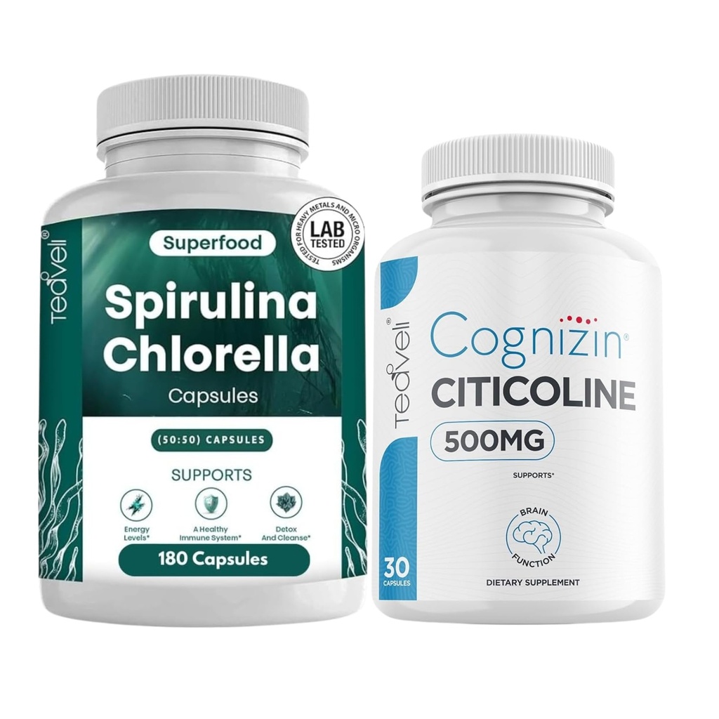 Teaveli Citicolín so Spirulina chlorella Kapsule Bundle