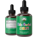Deti vitamíny z bylín. Tekuté deti bylinný multivitamín. Bez horkej chuti. Bez cukru 14-v-1 Vegan doplnok kvapky pre batoľatá, deti, dospievajúci. Zmiešaný vo vode Nebudú ani ochutnať