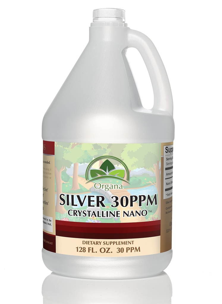 Organa Crystalline Nano Koloidné striebro - Ultra Pure Silver Liquid for Immune Support - Ultimate Bio Active Supplement Solution - Plata Coloidal - 1 Gallon (128 Ounces) - 30 PPM