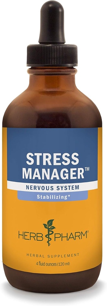 Herb Pharm Stres Manager Tekutý bylinný vzorec s Rhodiolou a svätý bazalový tekutý extrakt - 4 Ounce