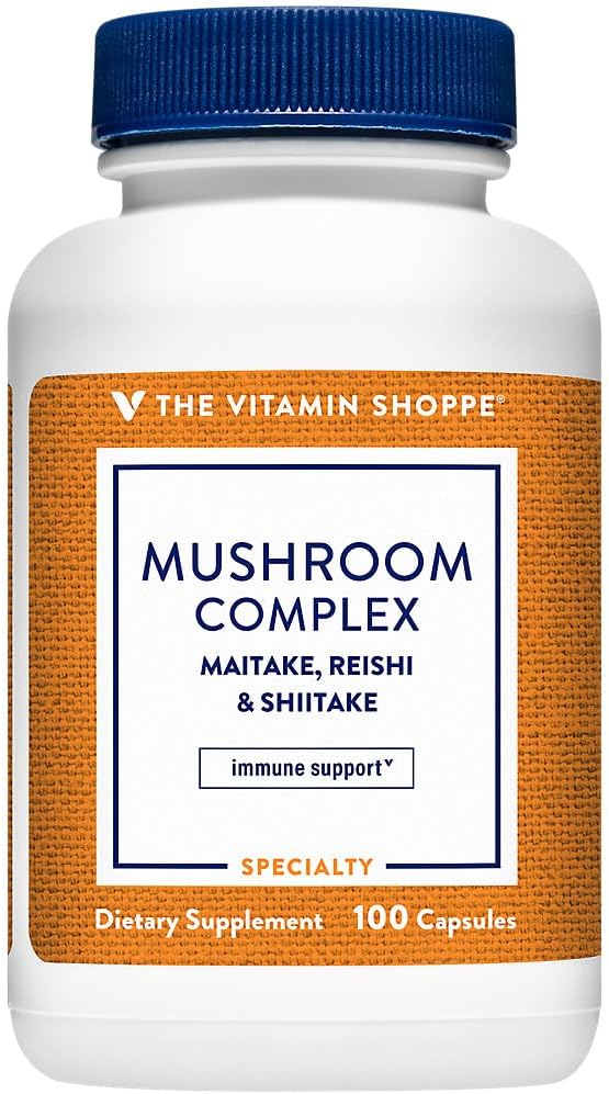 Vitamín Shoppe Mushrom Complex, (Maitake, Reishi & Shiitake) Antioxidant, ktorý podporuje imunitný systém a zdravý mozog (100 kapsúl)