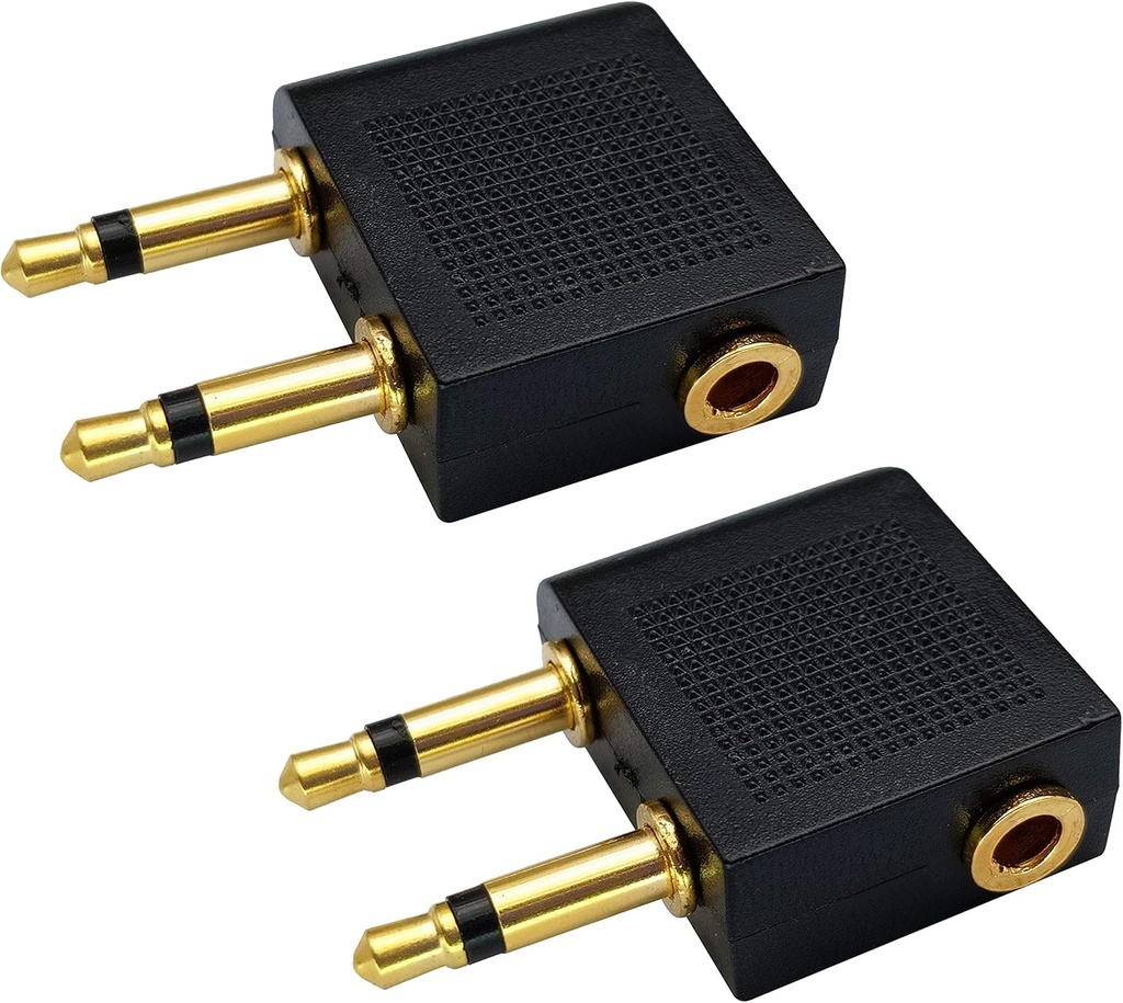 Dual 3,5mm (1/8") Muž na 3,5mm Žena AUX Audio Jack adaptér pre použitie slúchadiel na lietadle letu (2 balenie)